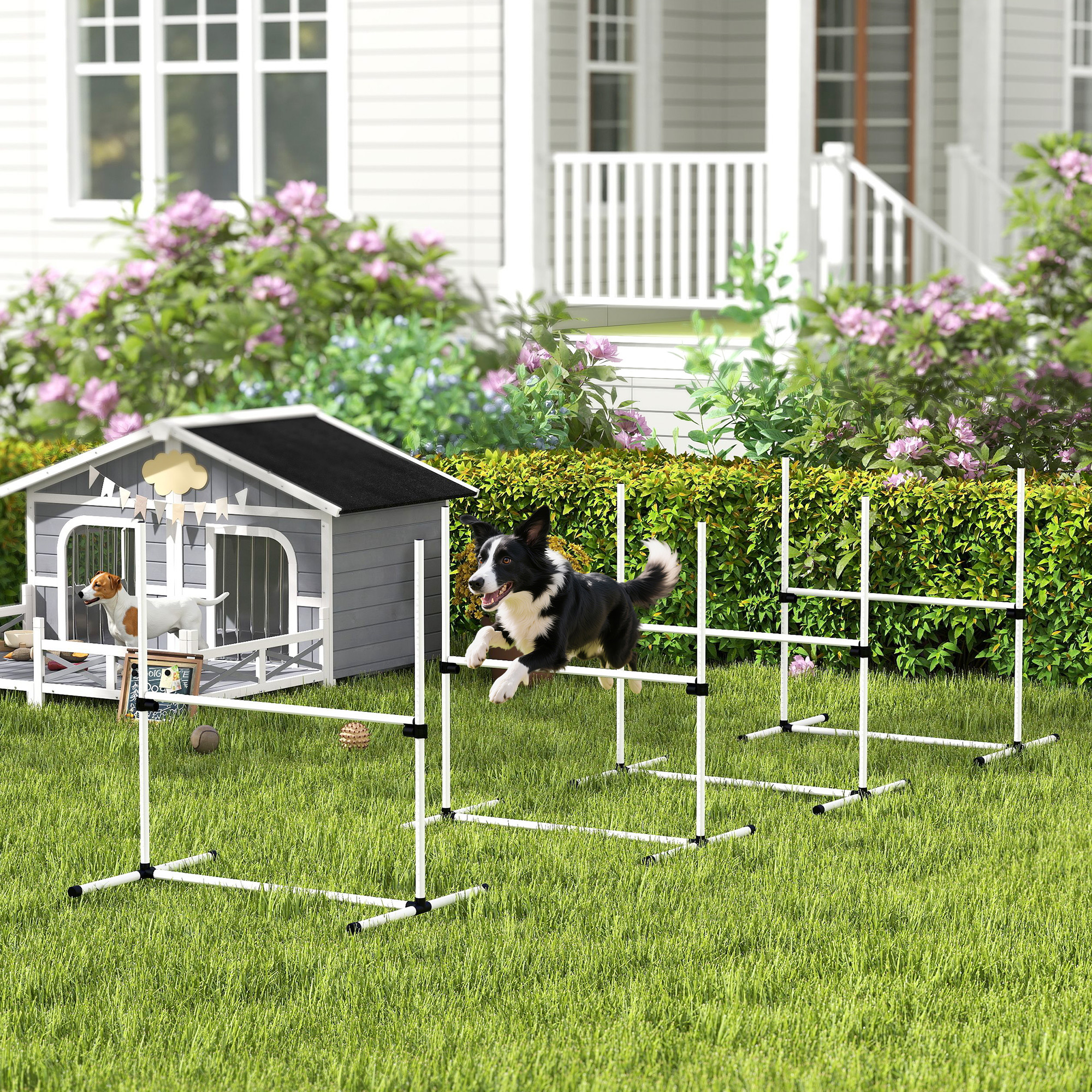 Pawhut Set di 4 Ostacoli Agility Dog per Addestramento Cani con Sacca di Trasporto, Bianco, 95 x 65x 95cm Aosom