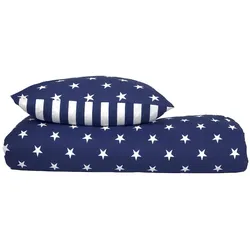 Schiesser Bettwäscheset Sterne - Feinbiber - 2-teilig - 155 x 220 cm - Blau