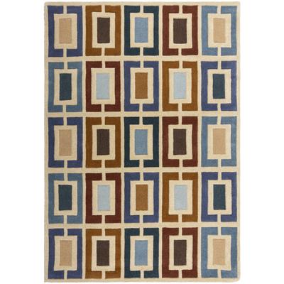 Wollteppich FLAIR RUGS "Retro Blocks mit Hoch-Tief-Effekt", blau, B:200cm H:10mm L:290cm, Wolle, Teppiche, handgeschnitzter Wollteppich,Wohnzimmer, Schlafzimmer, Esszimmer