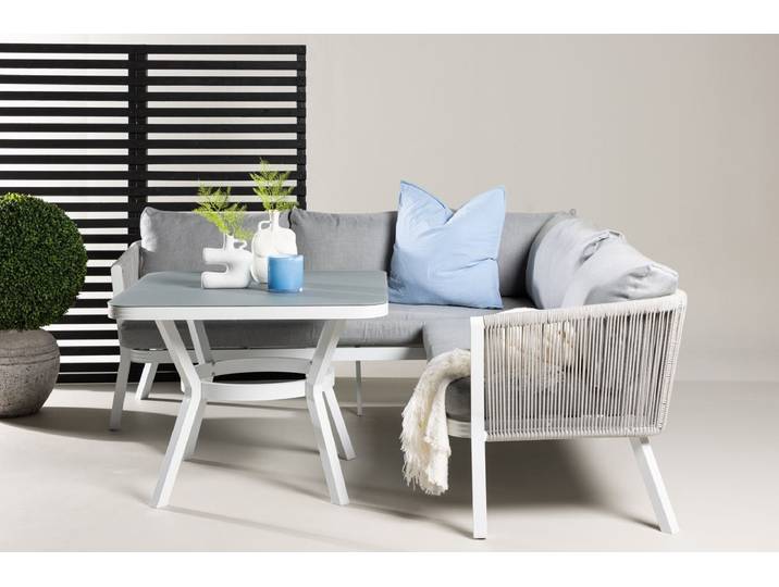 Garten Loungeset Lindsay - Wahlweise in Schwarz-Grau oder Weiß-Grau - Weiß-Grau - Luxusbetten24