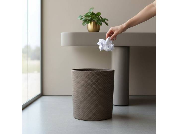 Signature Home Collection Papierkorb Runder Papierkorb Kunstleder grau braun beschichtet Ø22xH28 cm, wasserabweisend, fleckschutzbeschichtet