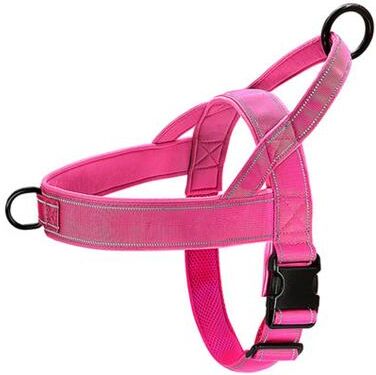 PetsAreLife Tactical Anti Pull Dog Harness, Nylon Adjustable Training Vest For Large Dogs, Outdoor Reflective Design With Handle pink l