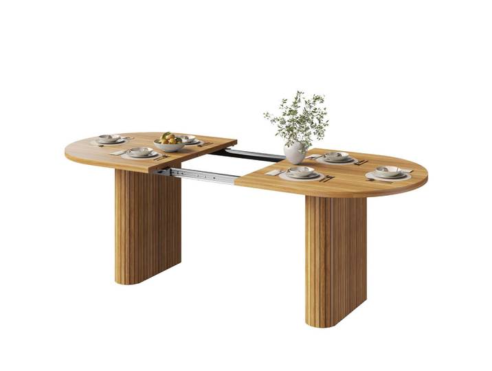 Flieks Esstisch Ausziehbar 120-160Cm Oval Holzstruktur Natur, Braun, Metall, 120x75.5x80 cm, Esszimmer, Esstische