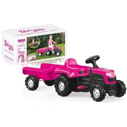 Dolu Traktor rosa Einhorn Kinder Trettraktor pink mit Anhänger