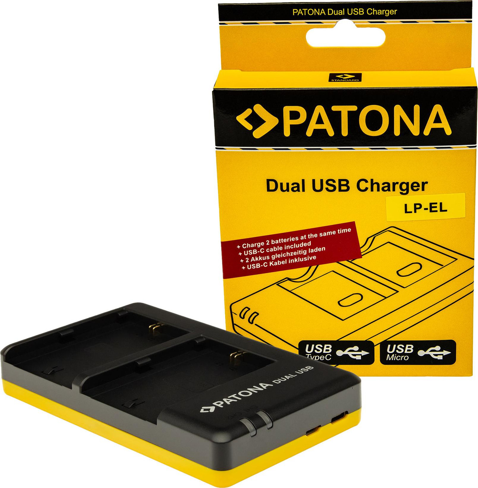 Patona Dubbele snellader voor Canon LP-EL Speedlite EL-1 EL-5 inclusief USB-C kabel