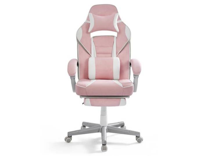 Fauteuil de Bureau - SONGMICS - Repose-pieds Télescopique - Mécanisme à Bascule - Rose Bonbon et Blanc Crème