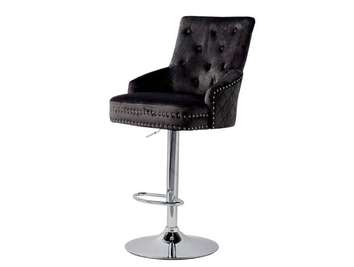 Tabouret de Bar - UNHO - Réglable en Hauteur - Velours Noir - Pivotant 360° - Confort Optimal