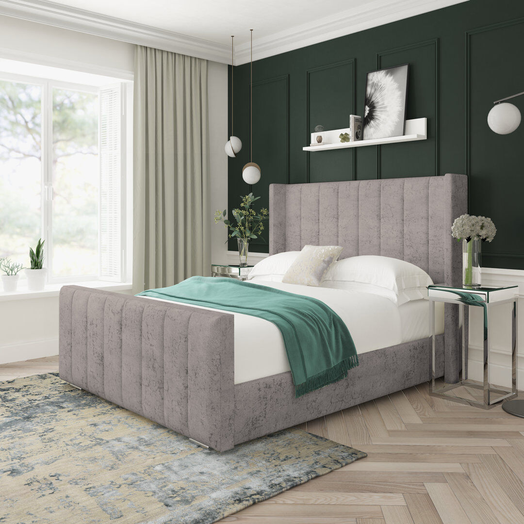 Lark Manor Aspen Marble Upholstered Bed Frame Steel Kingsize (5')