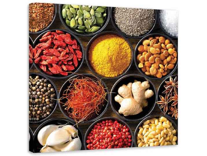 Feeby Wandbild gewürze für das küchen essen, Mehrfarbig, Essen/Getränk, Rechteckig, 50x50 cm, Bilder & Rahmen, Bilder, Leinwandbilder