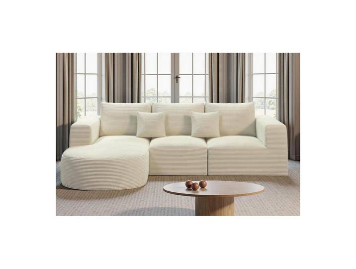 LuxusKollektion Ecksofa Sofa Ecksofa Schlaffunktion L Form Cordstoff Links-Chaiselongue Beige