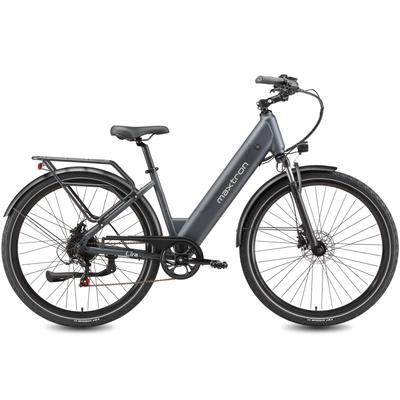 E-Bike MAXTRON "Maxtron Lira 28" City-E-Bike" Gr. 45, grau (grau, schwarz), Elektrofahrräder, 45cm, 28 Zoll (71,12cm), (mit integr. Akku), Elektrofahrrad für Alltag und Einkauf