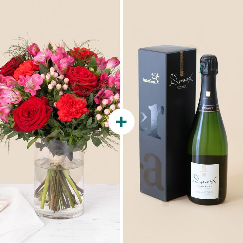 Bouquet bisous et bouteille de champagne - Interflora