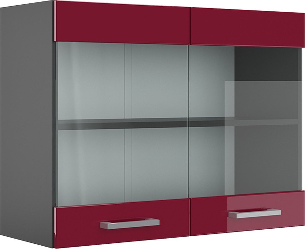 Vicco R-Line Glazen keukenkast Rode hoogglans