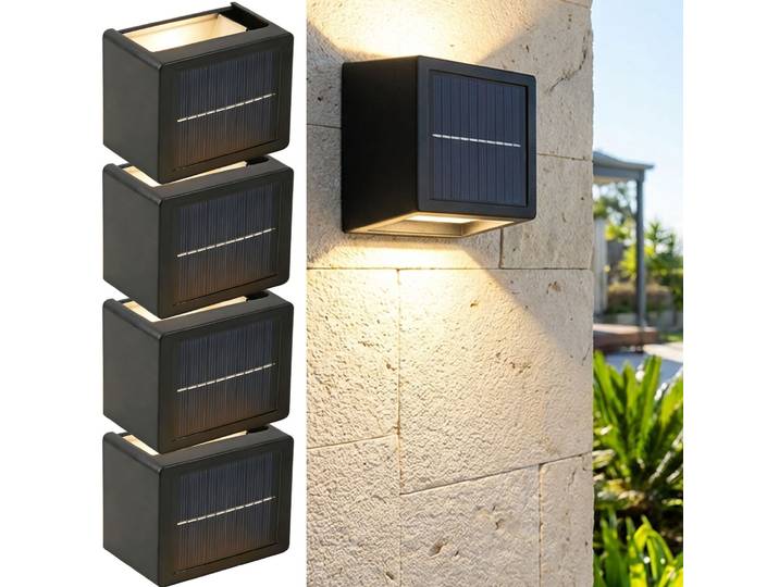 4er-Set LED-Solar-Wandleuchte, warm-/tageslichtweiss