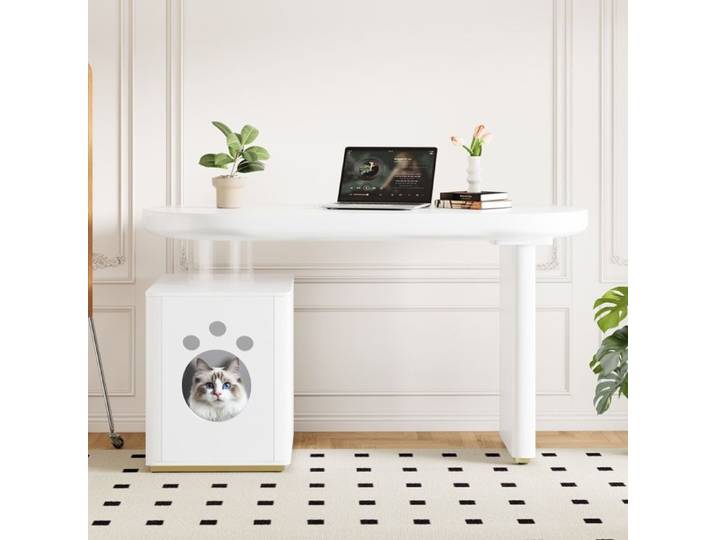 Bureau Design Moderne - Plateau avec Bords Arrondis - Pieds 5 cm - Finition Laquée Soyeuse - Courbes Épurées - pour Bureau