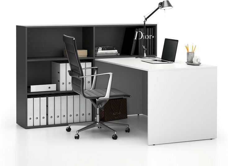 PLAN Büroschreibtisch-Set für linke Ecke SEGMENT, mit 3 Einlageböden, weiß/Graphit