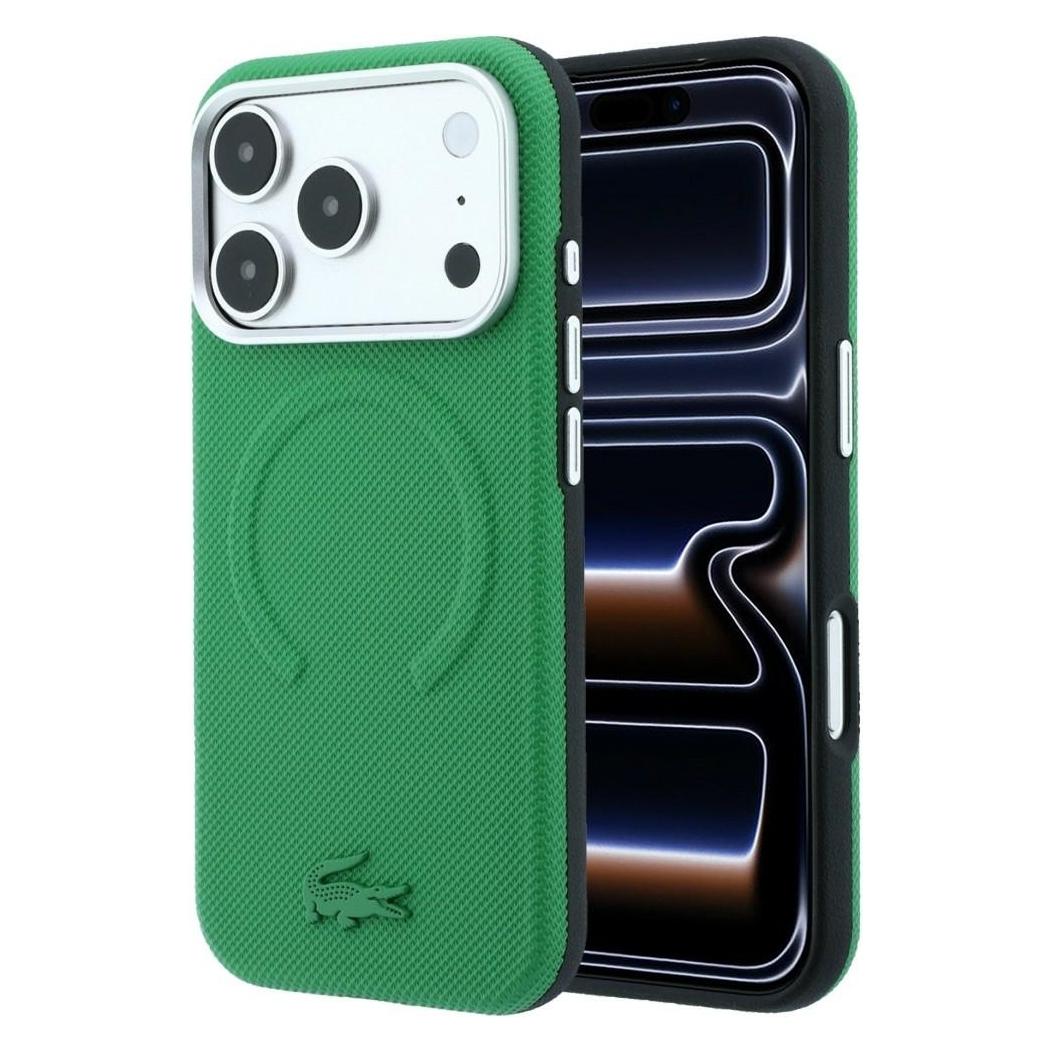Lacoste PVC Petit Pique Semi Wrap Prägung MagSafe Hülle für iPhone 18 Pro Max Estragon (Apple iPhone 17 Pro Max, Apple iPhone 18 Pro Max) (LCHMP18X6PSWPTON)