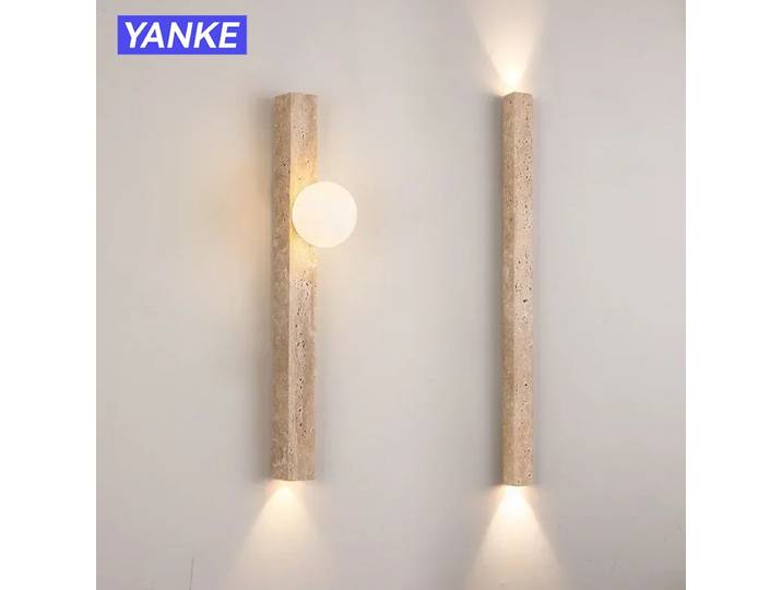 Wabi-sabi jaune travertin grotte pierre applique murale rétro créatif escalier couloir entrée longue applique chambre lampe de chevet