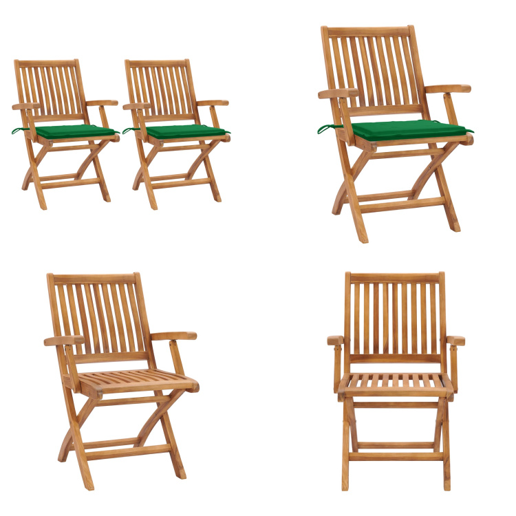 vidaXL Gartenstühle 2 Stk. mit Grünen Kissen Teak Massivholz - Gartenstuhl - Gartenstühle - Holz-Gartenstuhl - Holz-Gartenstühle