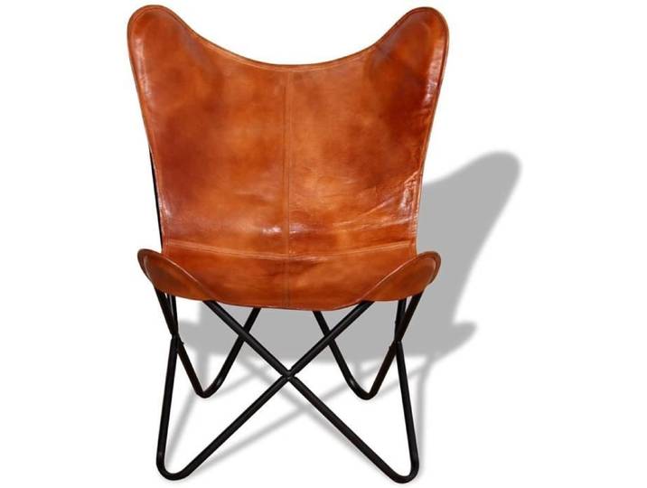 Chaise Papillon Cuir Véritable Marron Fauteuil Salon Chambre Maison[27]