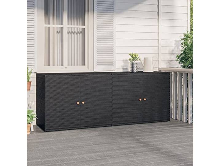 ZEYUAN Gartenschrank, Pflanztisch, Grilltisch, Außen Schrank, Outdoor Schrank, Balkonschrank, Vorratsschrank, Terrassenschrank, Schwarz 198x55,5x80 cm Poly Rattan