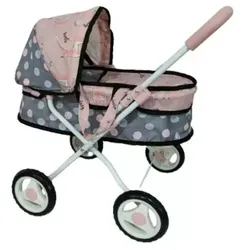 Bambolina: Puppenwagen mit Sonnenschutz – rosa-grau