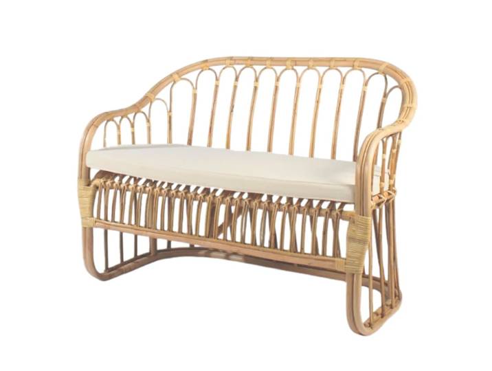 Banquette en rotin avec coussin d'assise