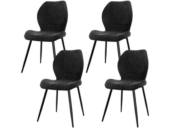 LEWE Leinen Esszimmerstühle 4er Set, Modernes Karomuster mit Metallbein, gepolstert, Armloser Küchenstuhl für Restaurant/Wohnzimmer/Schlafzimmer, [Schwarz]