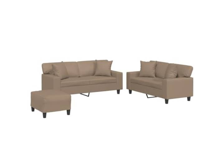 PUGYNBK 3-teiliges Sofaset mit Kissen aus Kunstleder, Cappuccino Fleckenabweisend, Struktur aus Holz und Metall, vielseitiger Hocker, Tragkraft 110 kg pro Sitz, einfache Reinigung