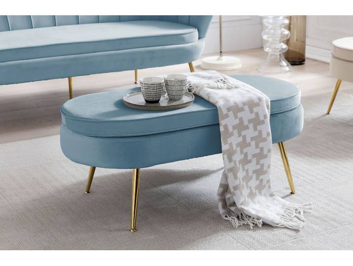 Polsterhocker SALESFEVER Clam - Stilvoller Hocker , blau, B:99cm H:40cm T:44cm, Samtvelours (100% Polyester), Hocker, Polsterhocker, Elegantes Design in ovaler Form, 99cm Breite