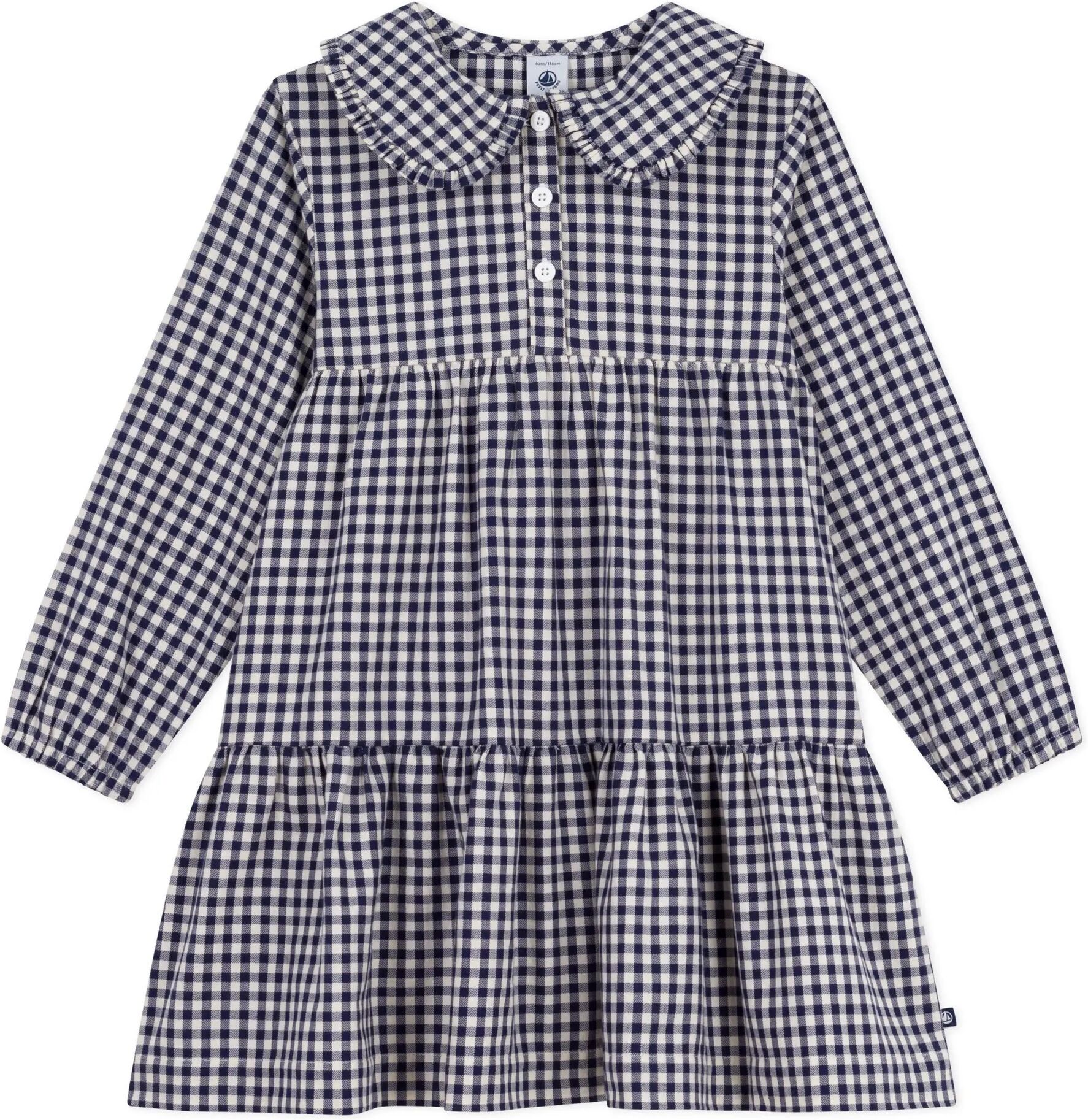 Petit Bateau Robe Col Claudine Carreaux Coton Bio Bleu marine 3 ans