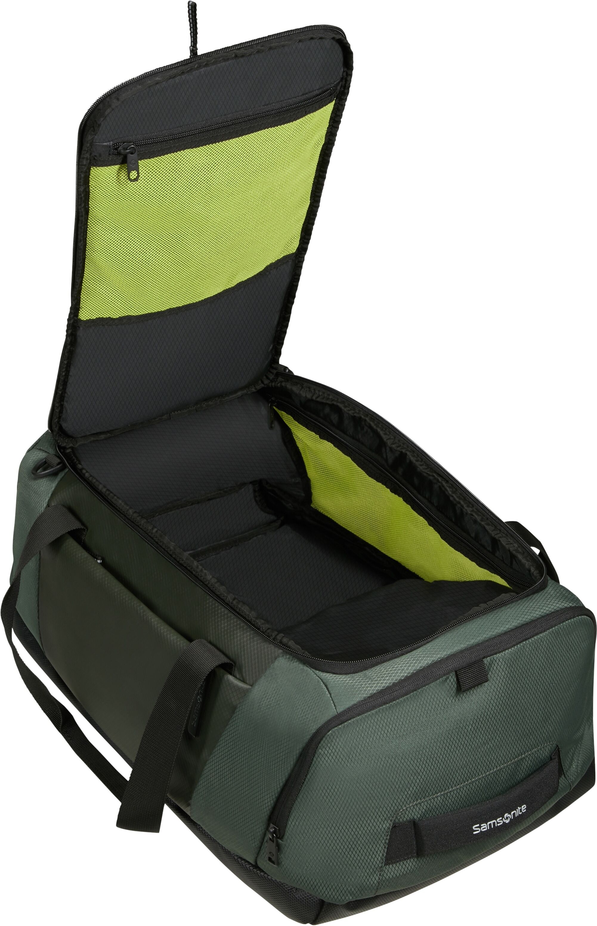 Reisetasche SAMSONITE "ARMOX", Damen, Gr. B/H/T: 55cm x 28cm x 33cm, grün (moss), Polyester, Taschen Reisetasche, Duffle S personalisierbar als Rucksack tragbar moss B/H/T: 55cm x 28cm x 33cm