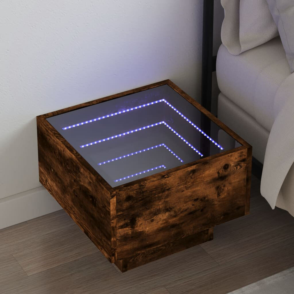Metro Dasaun 40cm W Manufactured Wood Bedside Table Smoked Oak 30cm H X 40cm W X 40cm D