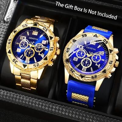 Quick Pick Pro Prestige Duo Men Quartz Watch Set Business Silicone Band Fashion Wristwatches a Set Without Box