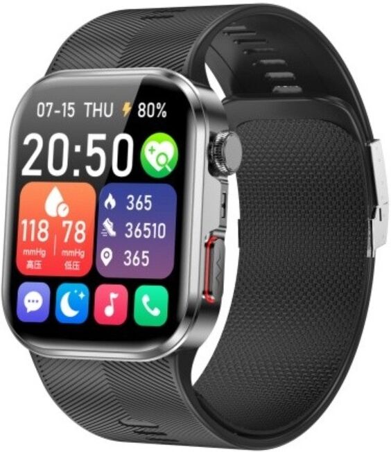 INF Smartwatch mit 1.952inch AMOLED, ECG+PPG-Sensoren, Bluetooth-Anrufen, NFC, 420mAh Akku, IP67 – Nicht-medizinische Verwendung Schwarz