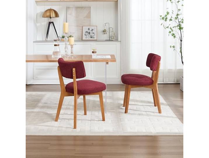 VILUXE Esszimmerstuhl Set 2 Stoffstuhl Massivholzbeine Weinrot Moderner Esszimmerstuhl, Stoffbezug, Massivholzbeine, gepolsterter Sitz, Küche, Esszimmer und Büro