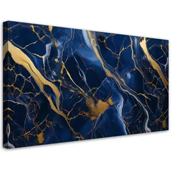 LEINWANDBILD Blauer Marmor mit goldenen Lofts 100x50cm