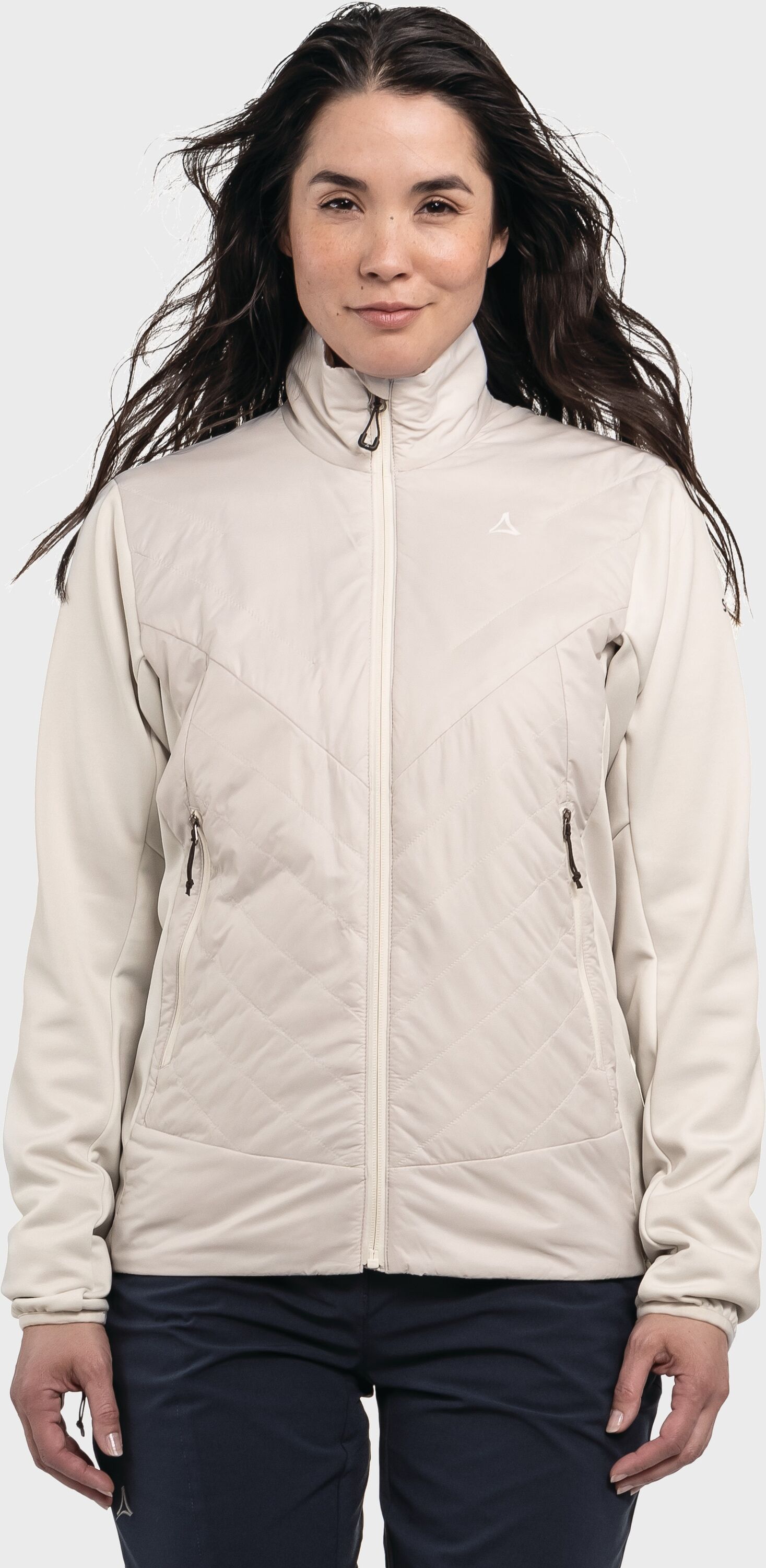 Fleecejacke SCHÖFFEL "Hiking Hybrid Jk Style Cascata WMS", Damen, Gr. 36, beige (9040, natur), Oberstoff: 100% Nylon. Futter: 100% Polyester. Wattierung: 100% Polyester, regular fit, hoch geschlossener Ausschnitt, Jacken Fleecejacke 9040, natur 36