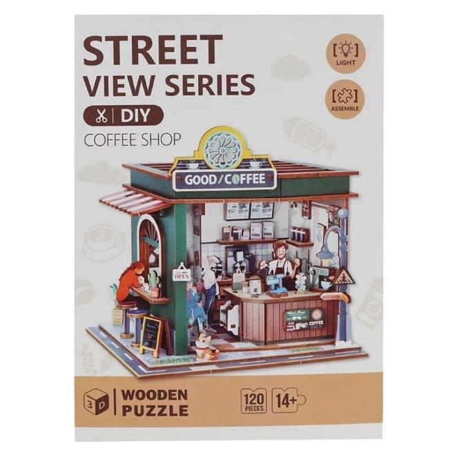 Van Manen Veenendaal Woodworks DIY Bastelset Holz Coffeshop mit Licht 138tlg (610825)