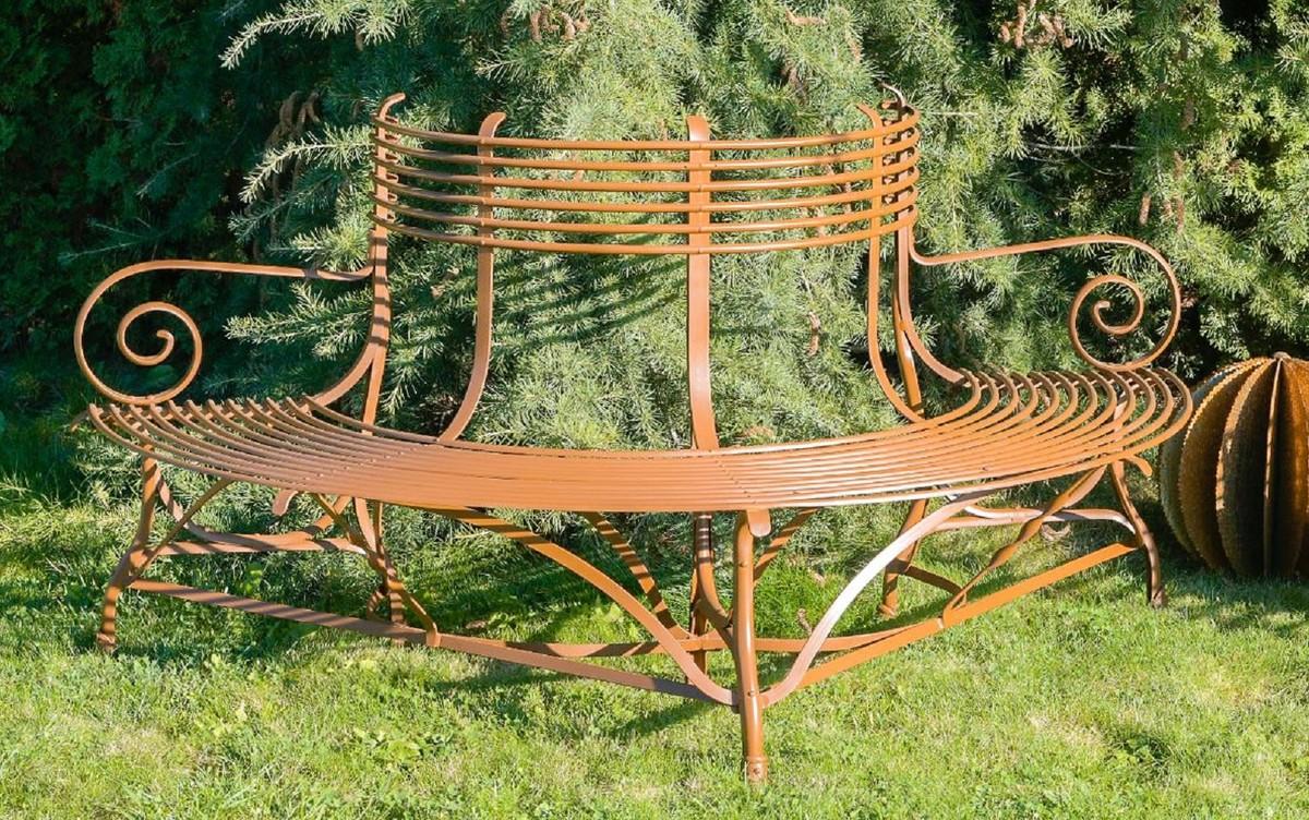 Casa Padrino Jugendstil Gartenbank Braun 180 x H. 88 cm - Handgeschmiedete Garten Sitzbank - Halbrunde Schmiedeeisen Baumbank - Schmiedeeisen Gartenmöbel - Barock & Jugendstil Garten Möbel