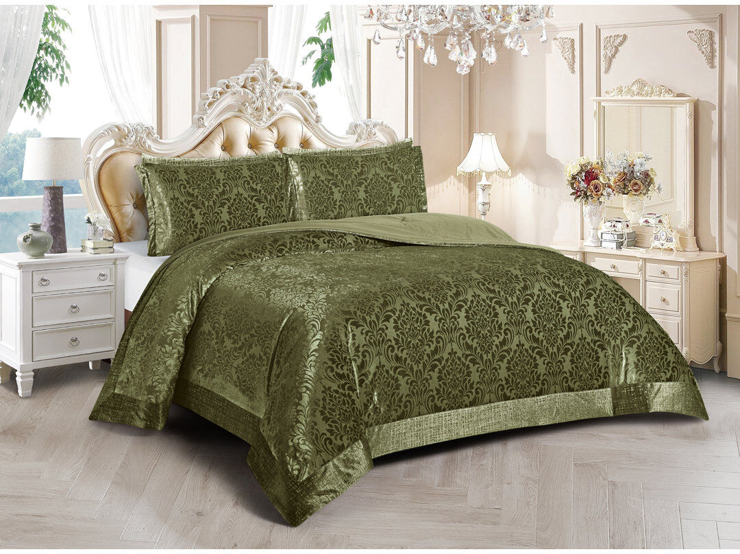 Household Furnishing Damask Bedspread with Pillow Shams Included Green King Bedspread + 2 Standard Shams