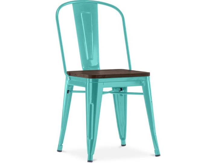 Chaise carrée - Métal et bois foncé - Metalix Vert pastel