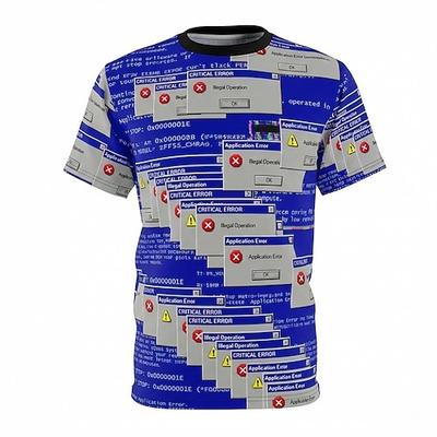 Herren-T-Shirt mit kritischem Fehler (Ungültiger Vorgang, Anwendungsfehler, Stopp 0x0000001e), Retro-Computer-Glitch-Art, Vaporwave-Ästhetik, Kurzarm, Rundhalsausschnitt, Allover-Print, normale