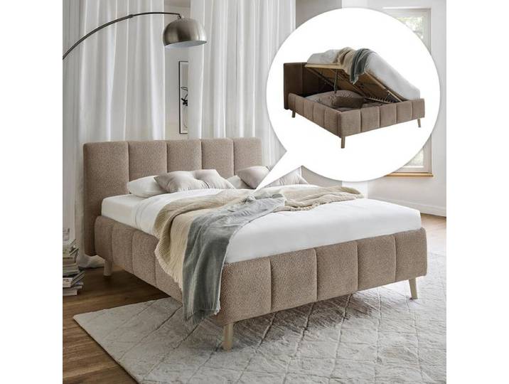 Polsterbett Malven Komfort Bouclé mit Bettkasten und Lattenrost 140x200 cm Braun modern