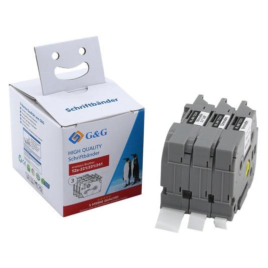 G&G Schriftbänder 3er Pack für Brother TZe-221/-231/-241 (0.90 cm, Schwarz, Weiss) (14979)