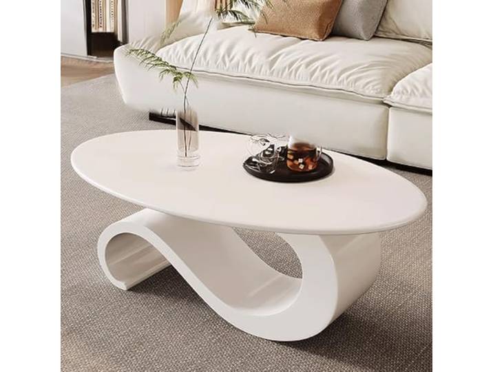 GUQASDV Couchtische Wohnzimmer, Beistelltisch Couch, Wohnzimmertisch Modern, Tisch Wohnzimmer Klein Oval aus Schiefer + Eisen für Veranda(Wit,Medium)