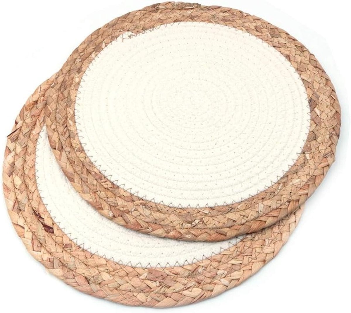 Ronde katoenen tafelloper in crème wit - 30 cm diameter - geweven tafelmat voor warmte-isolatie en als onderzetter