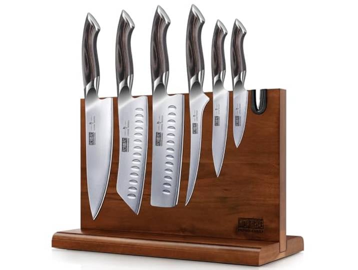 HOSHANHO Messerblockset 7-teiliges, Professionelles Küchenmesser Set Edelstahl mit Hohem Kohlenstoffgehalt, Ultrascharfes Kochmesserset mit Ergonomischen Griffen aus Pakkaholz