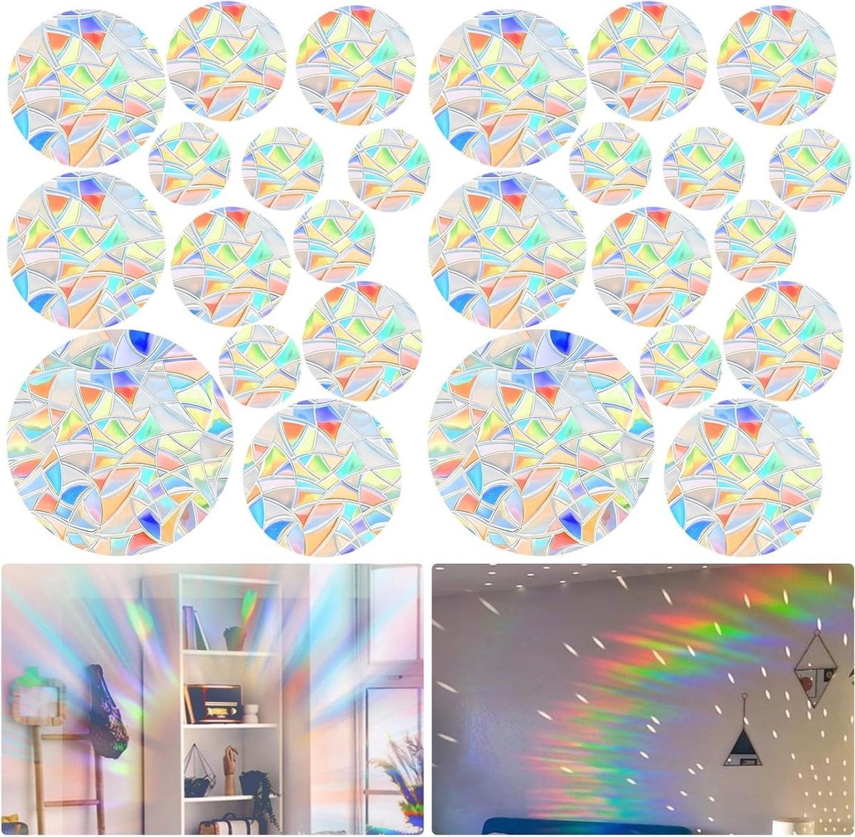 26 stuks Raamstickers Zonnevangers met Prismatisch Lichteffect in Transparant Regenboog