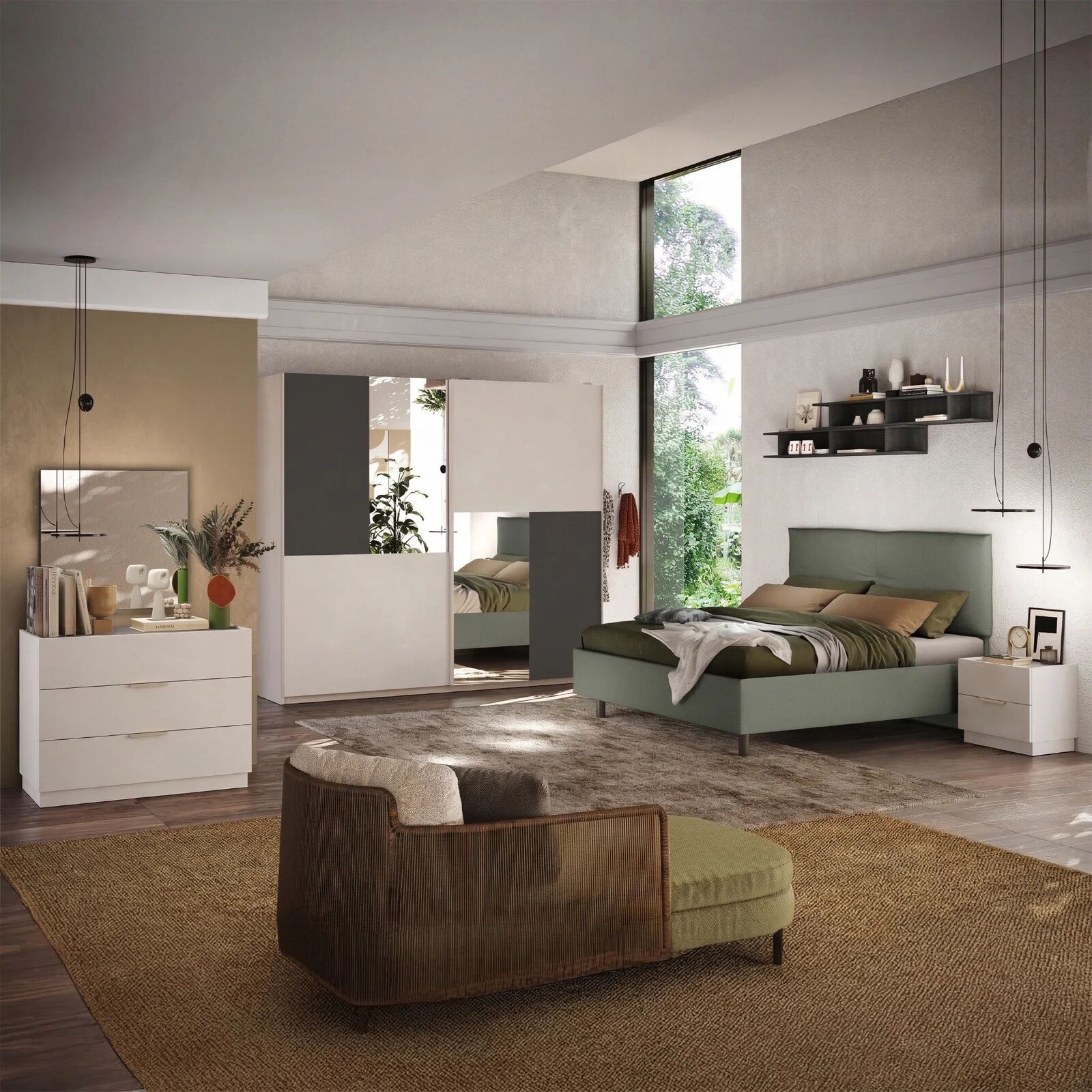 garneroarredamenti Set 2 comodini 50x42h cm 2 cassetti beige cashmere antracite Silky